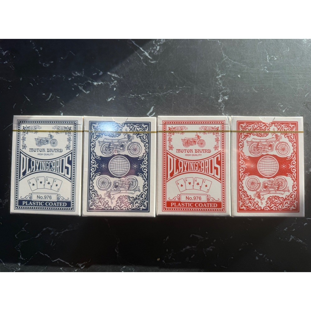 Motor Brand Playing Cards Lot Of 4 High Quality Plastic Coated Red & Blue No 976